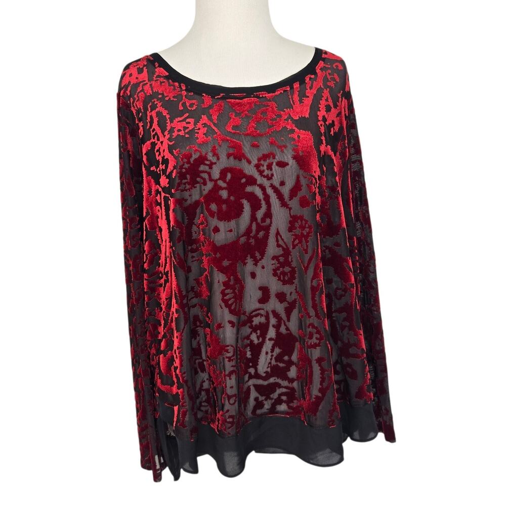 Velvet Burnout Goth Women Blouse Sheer Fairy Grunge Vera Wang Red Vampire Small